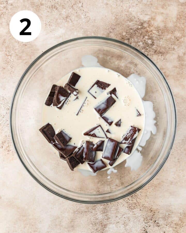 heavy cream poured over chocolate.