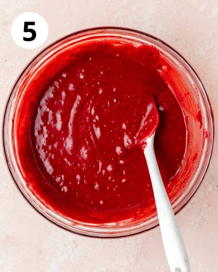 red velvet bundt cake batter in bowl.
