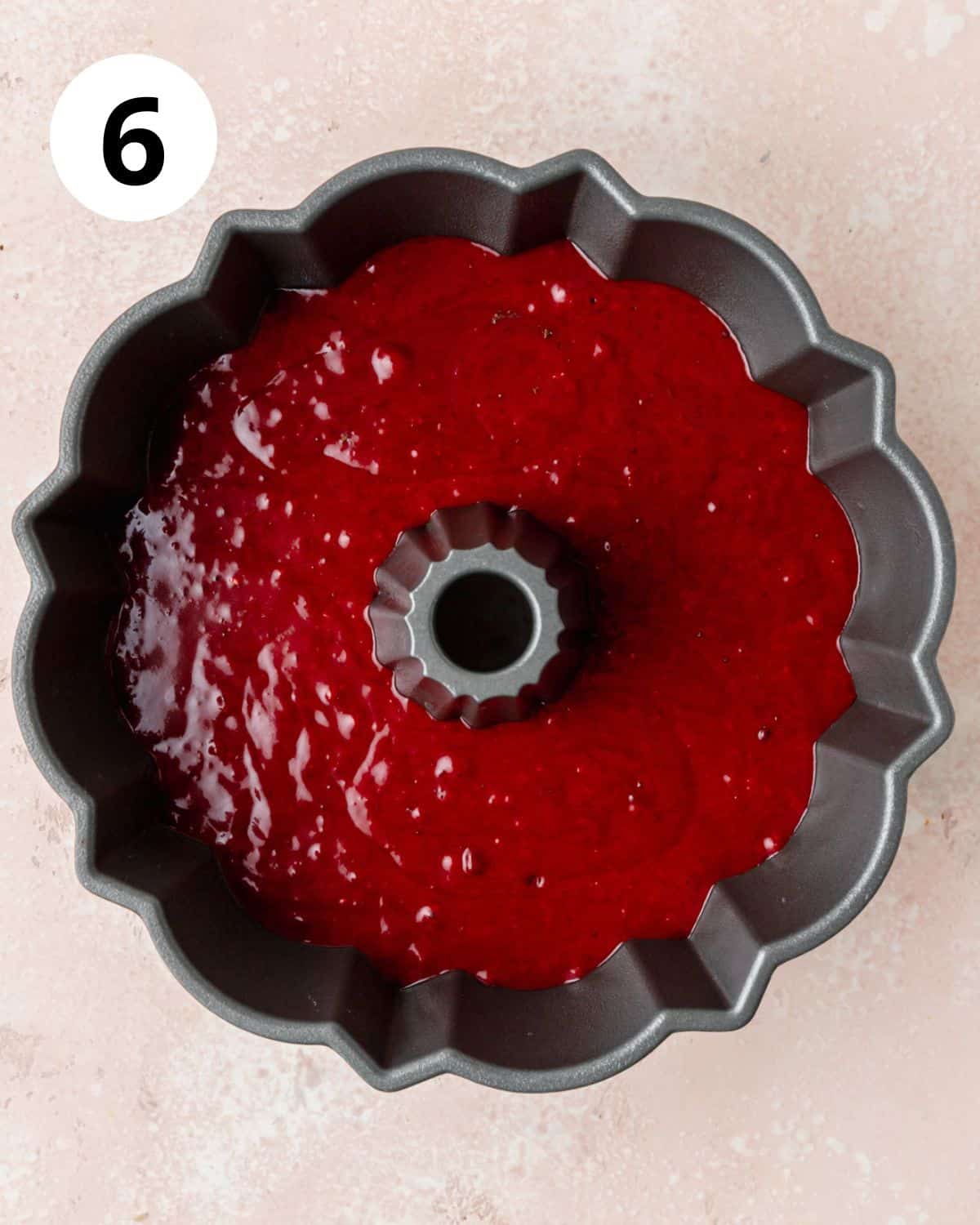 red velvet bundt before baking.