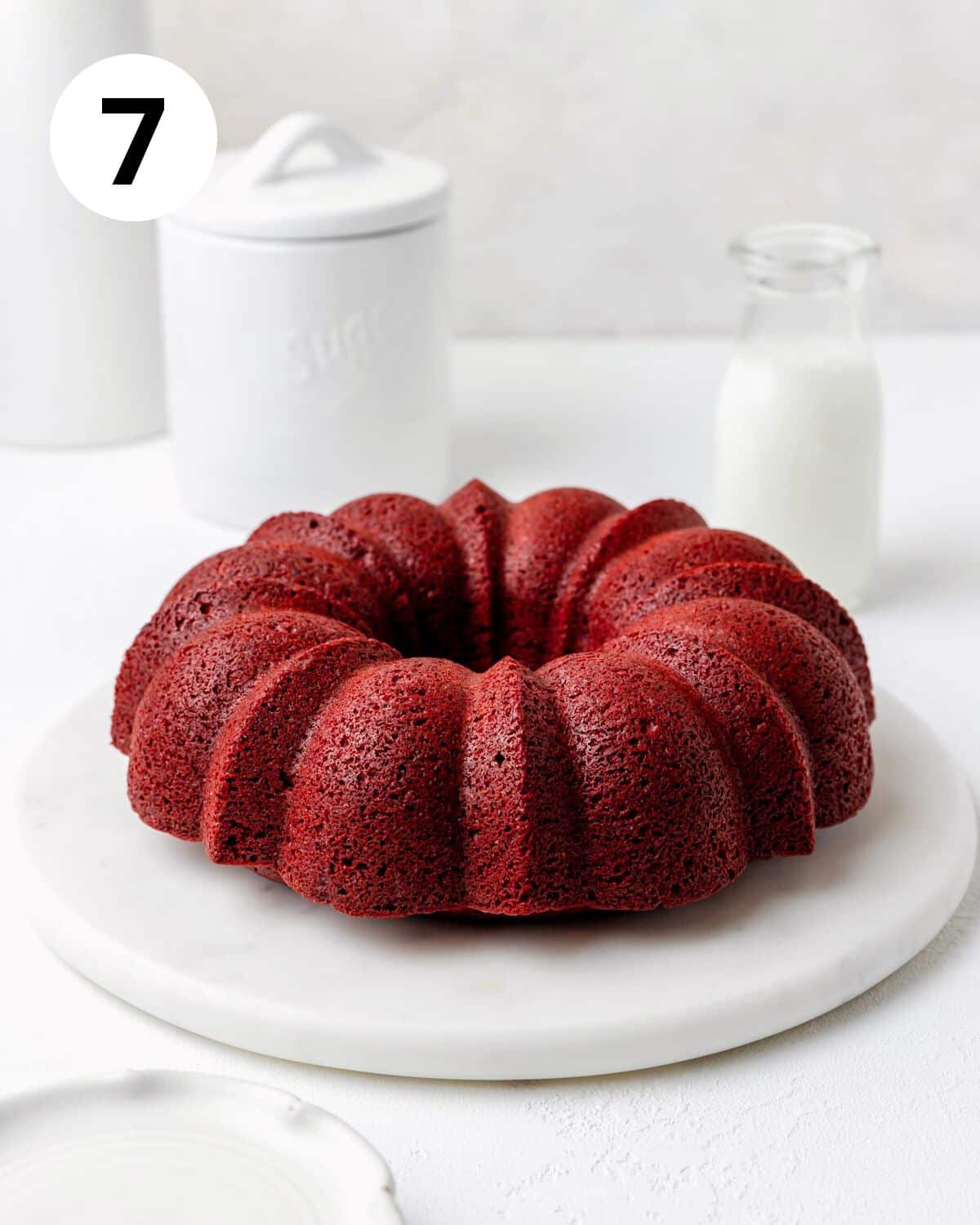red velvet bundt cake before glazing.