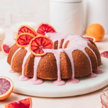 close up of blood orange bundt cake.