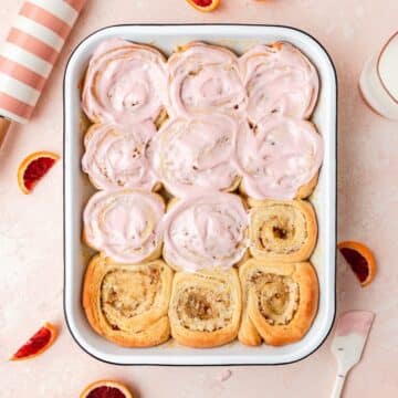 close up of blood orange sweet rolls.