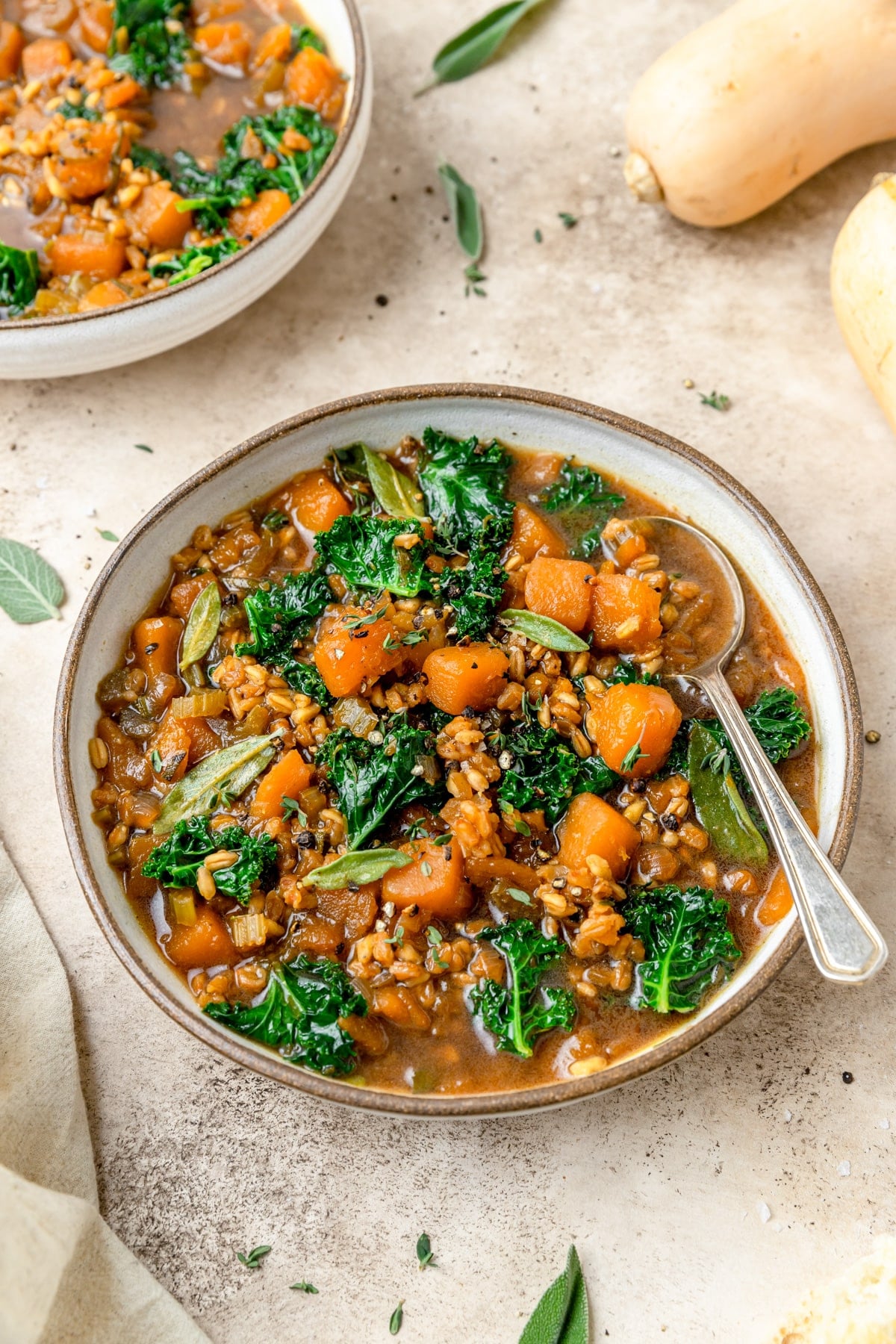 soup with barley kale and butternut squash.
