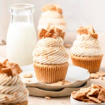 brown butter cinnamon toast crunch cupcakes with cereal milk.