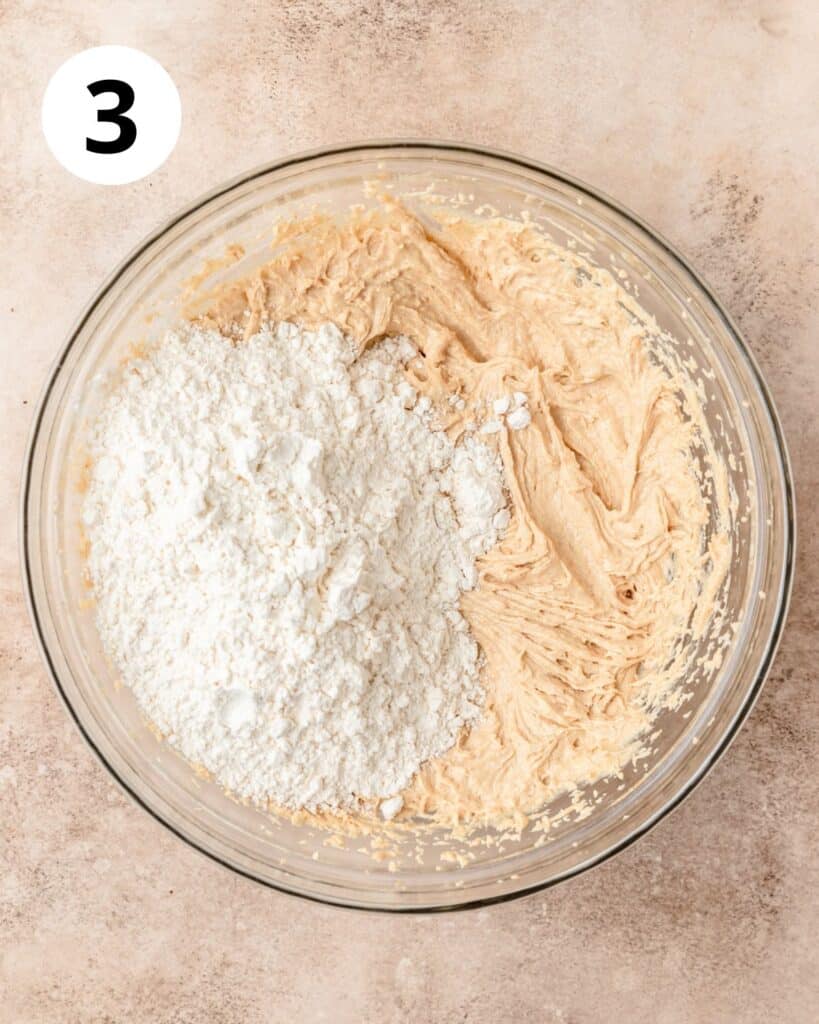 adding dry ingredients to blondies.