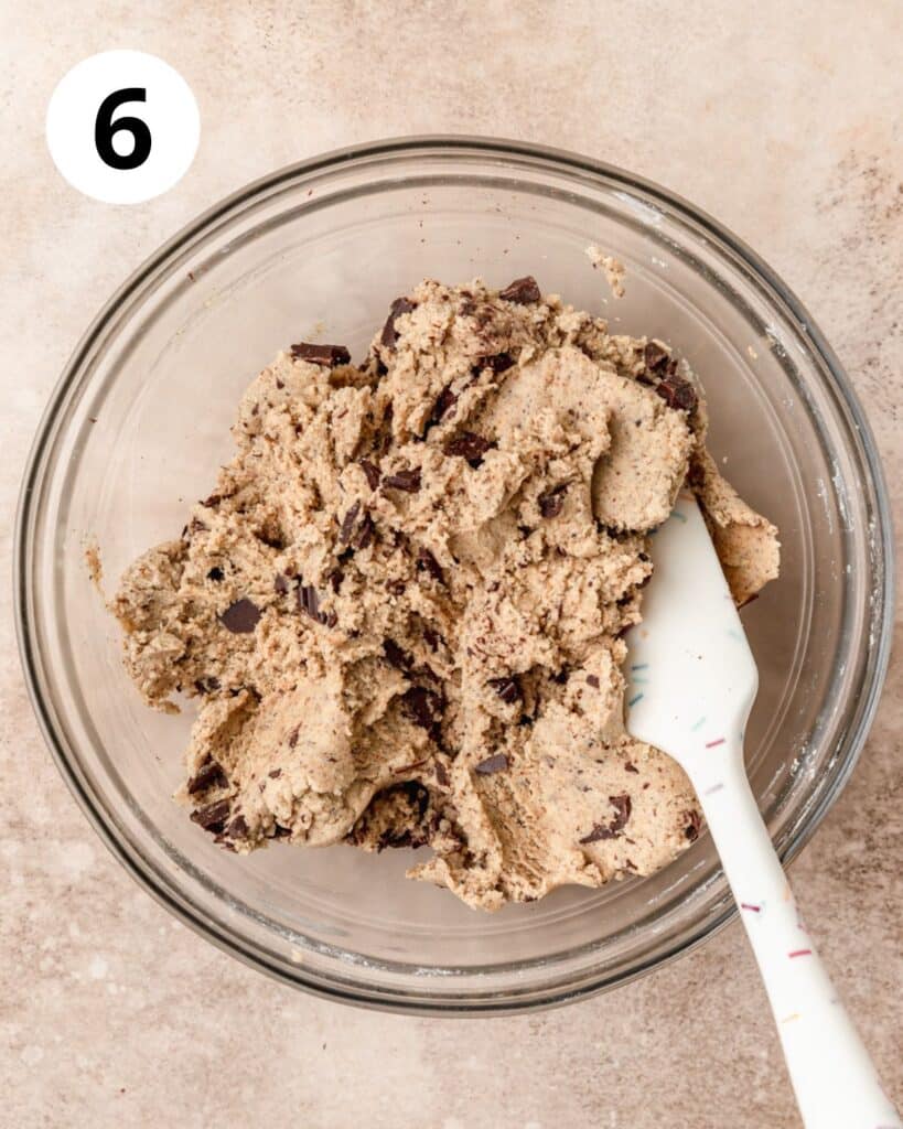 espresso chocolate chunk cookie dough in bowl.