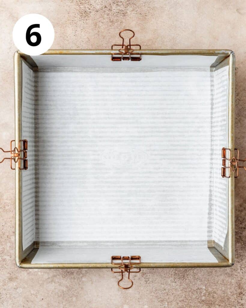 square pan lined with parchment paper.
