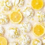 close up of lemon crinkle cookies.