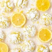 close up of lemon crinkle cookies.