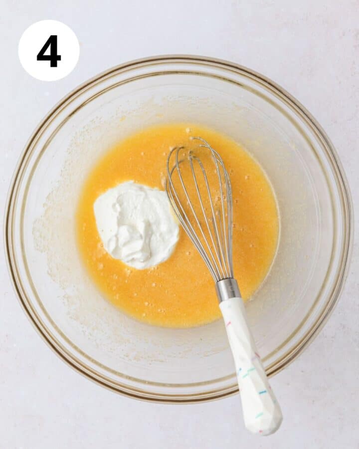 adding sour cream to batter.