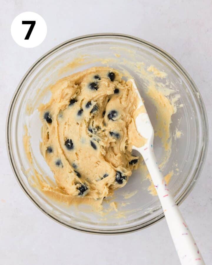 blueberry muffin batter in bowl.