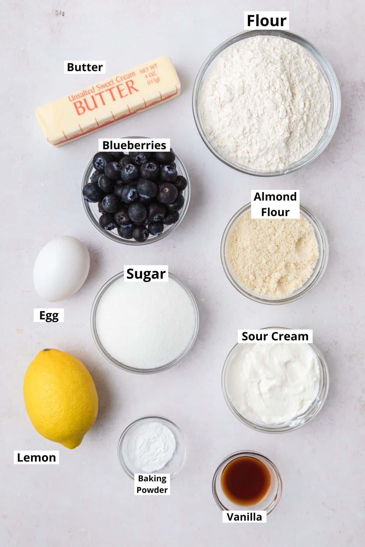 mini blueberry muffins ingredients.