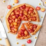 close up of rainier cherry galette.