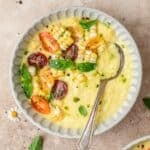 close up of sweet corn gazpacho.