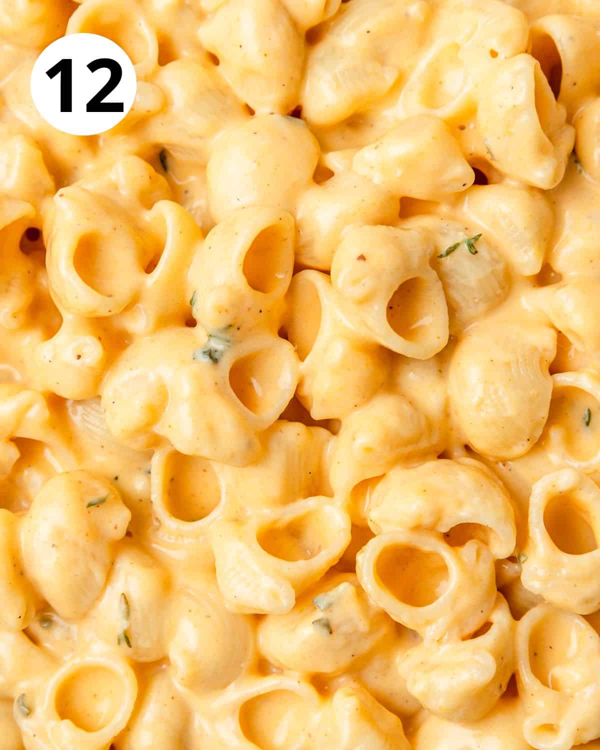 close up shot of super creamy butternut squash mac and cheese.