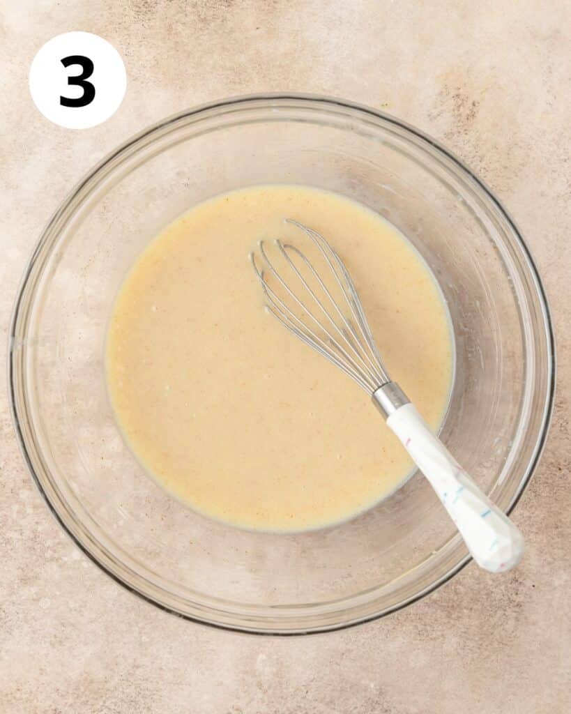 adding milk to wet ingredients.