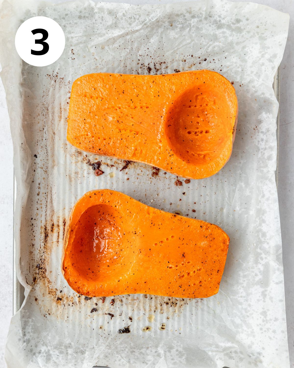 roasted butternut squash on baking sheet.