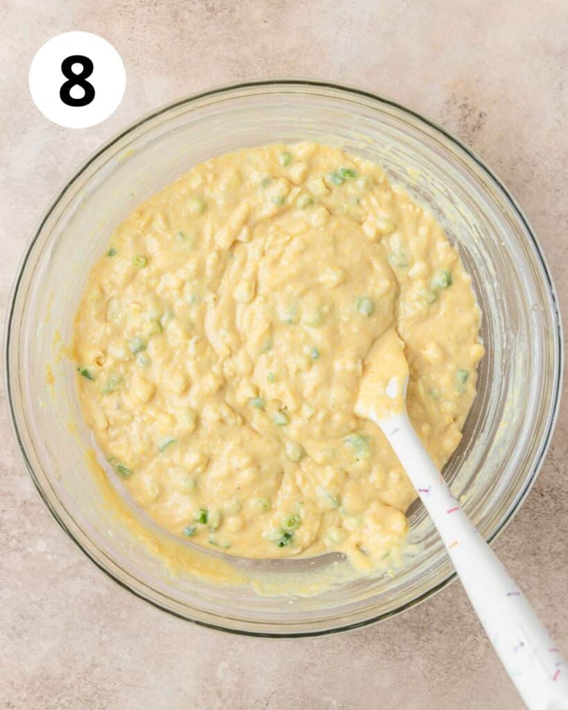 jalapeno cheddar cornbread batter in bowl.