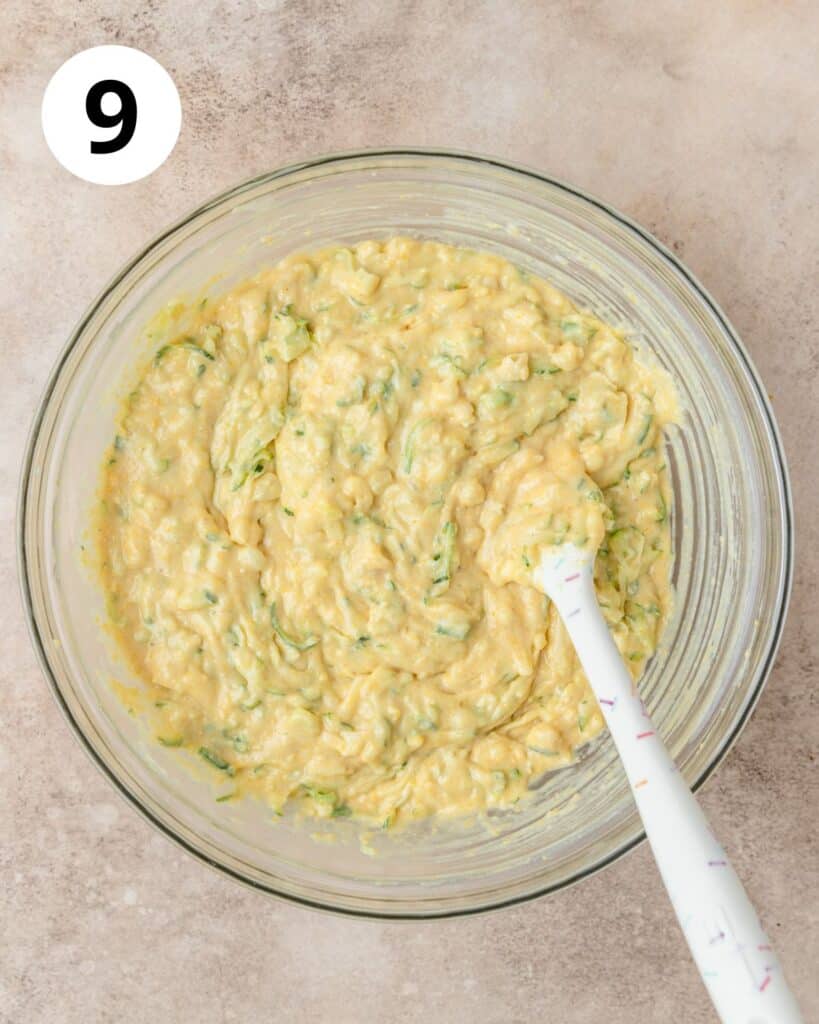zucchini cornbread batter in bowl.