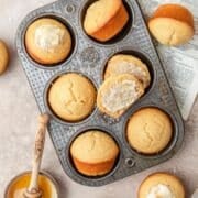 close up of brown butter honey cornbread muffins.