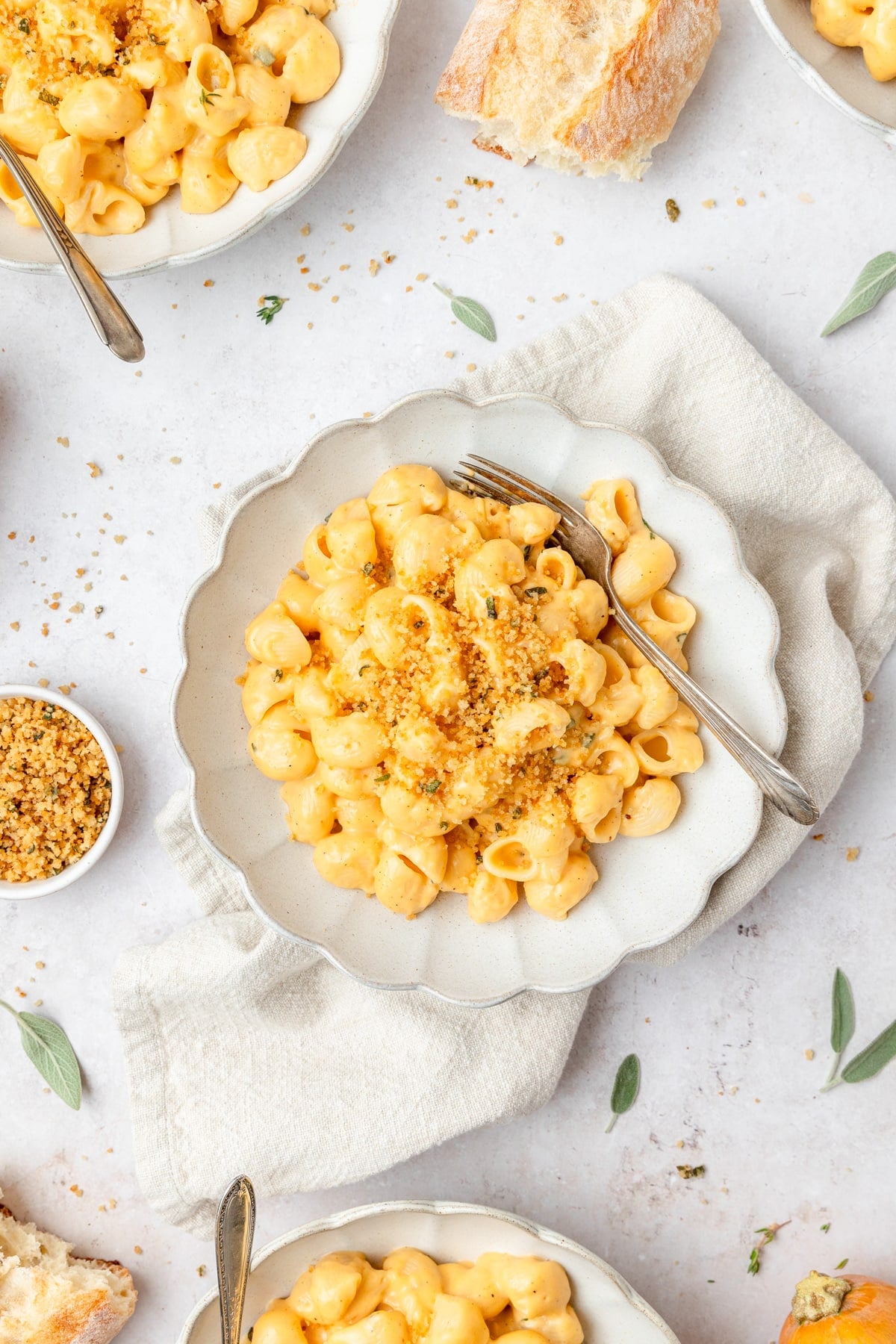 bowls of creamy butternut squash mac and cheese.