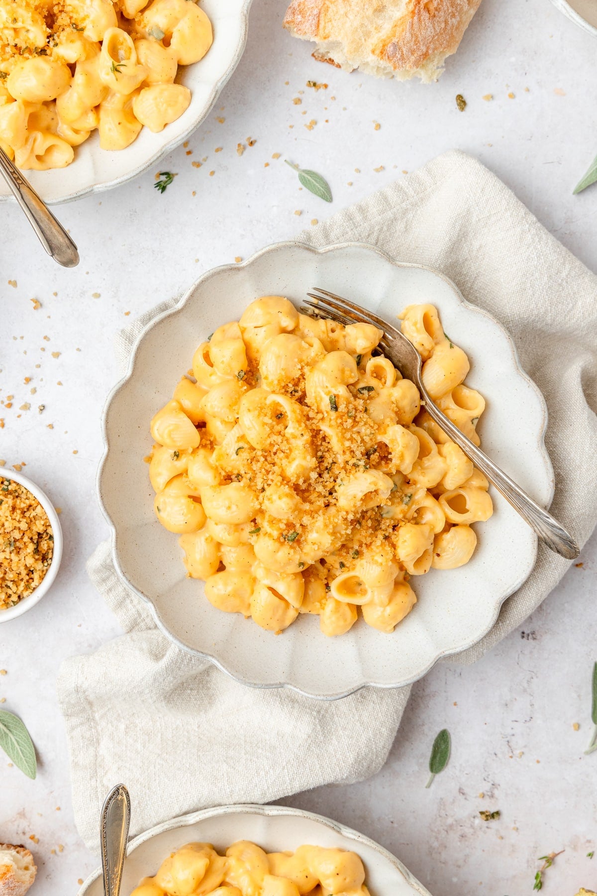 stovetop butternut squash mac and cheese with toasted breadcrumbs.