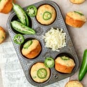 close up of jalapeno cheddar cornbread muffins.
