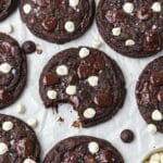 close up of triple chocolate cookies.