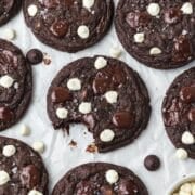 close up of triple chocolate cookies.