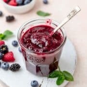 close up of mixed berry compote.