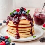 close up of stack of fluffy ricotta pancakes.