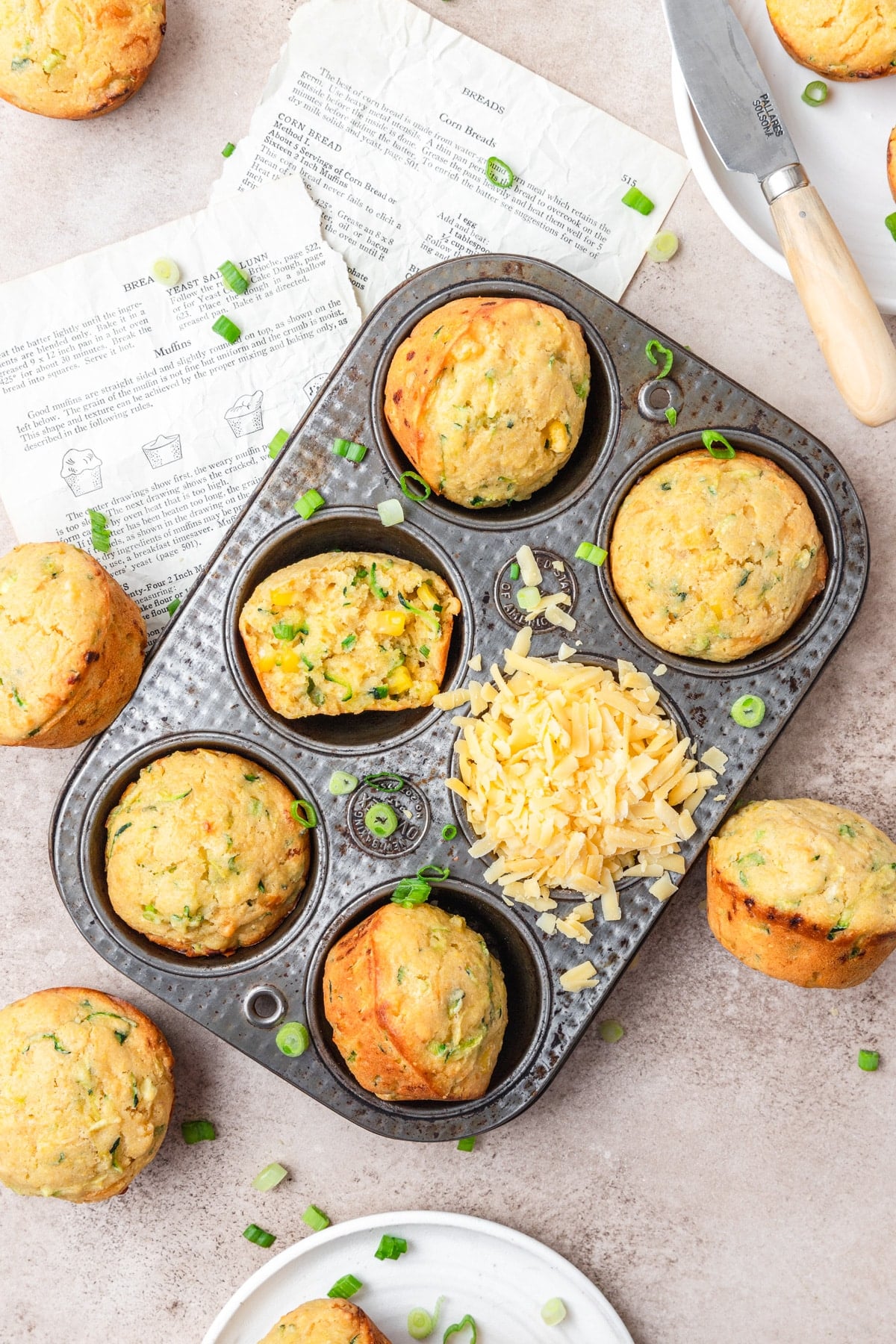 zucchini cornbread muffins with cheddar cheese.