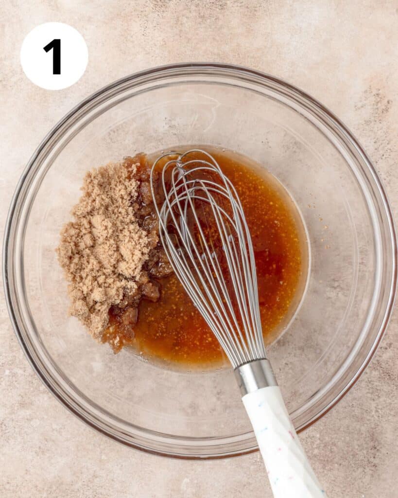 melted brown butter, maple syrup, and brown sugar in bowl.