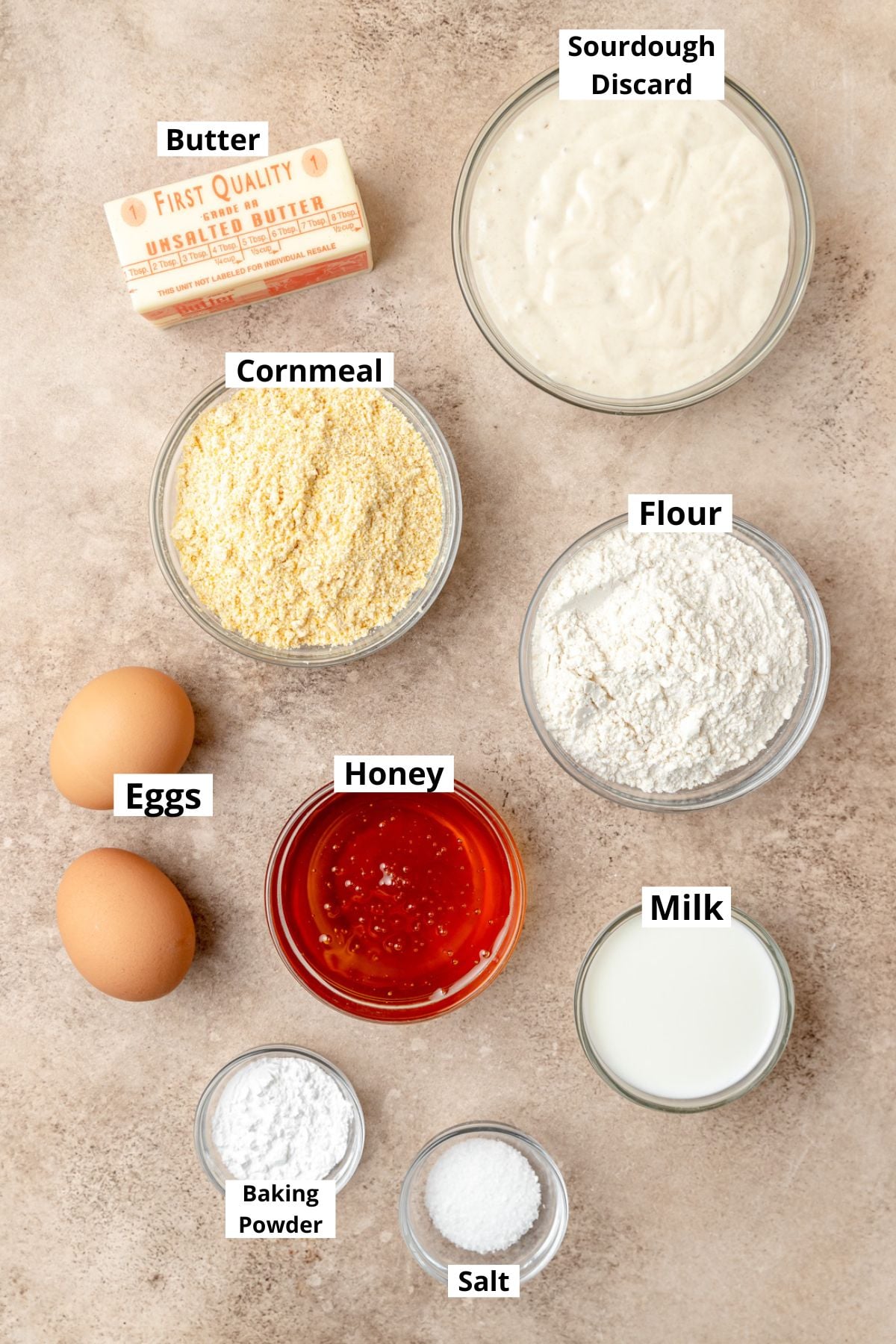 sourdough cornbread ingredients.