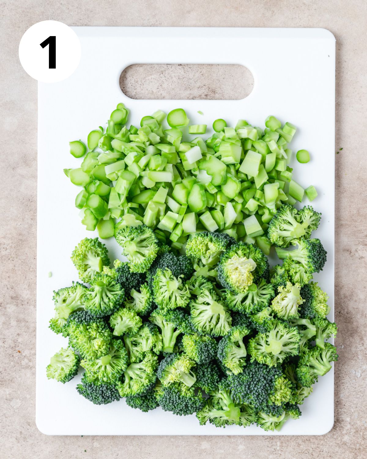 sliced broccoli stems and florets. 