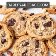 brown butter hazelnut chocolate chip cookies pin.