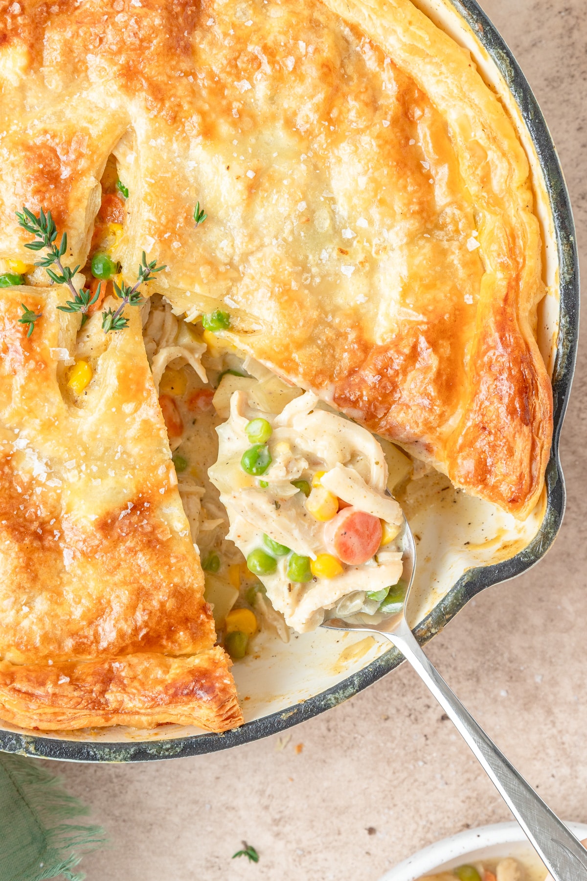 spoonful of chicken pot pie filling.