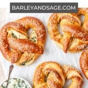 spinach artichoke stuffed pretzels pin.