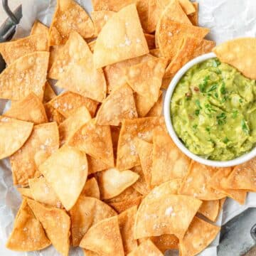 homemade tortilla chips with guacamole.