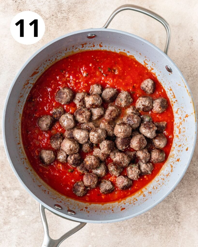 added browned meatballs to simmer in sauce.