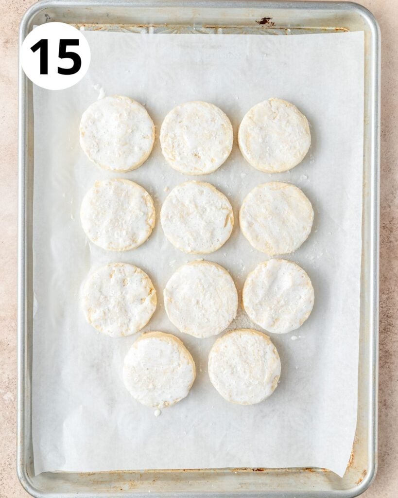 brushing frozen biscuits with buttermilk and flaky salt.