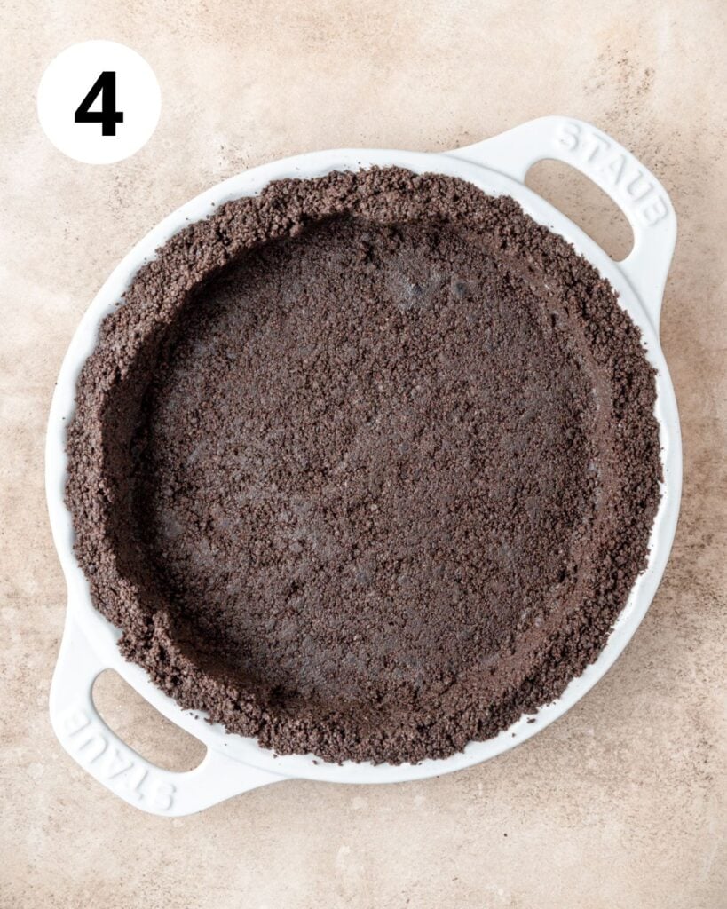 oreo pie crust pressed into pie pan.
