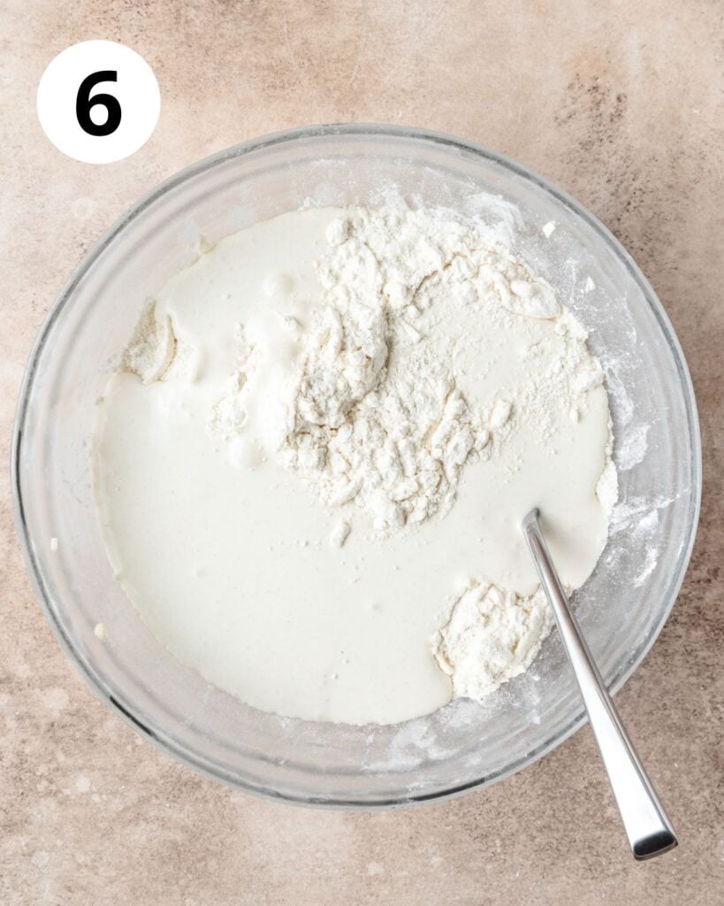 adding sourdough buttermilk mixture to dough.