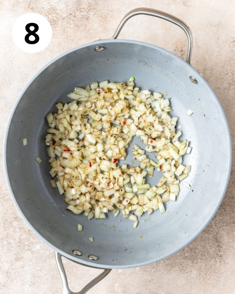 sauteing onion and red pepper flakes in same pot.