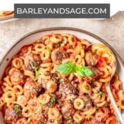 homemade spaghetti o's with mini meatballs pin.