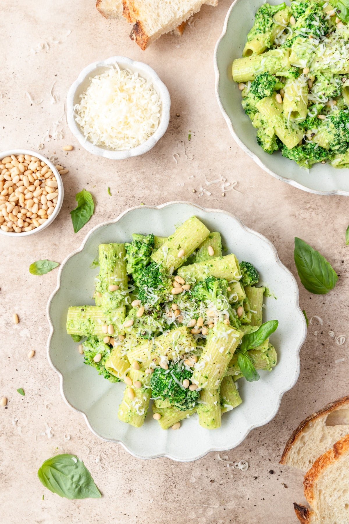 broccoli pesto pasta with pine nuts.