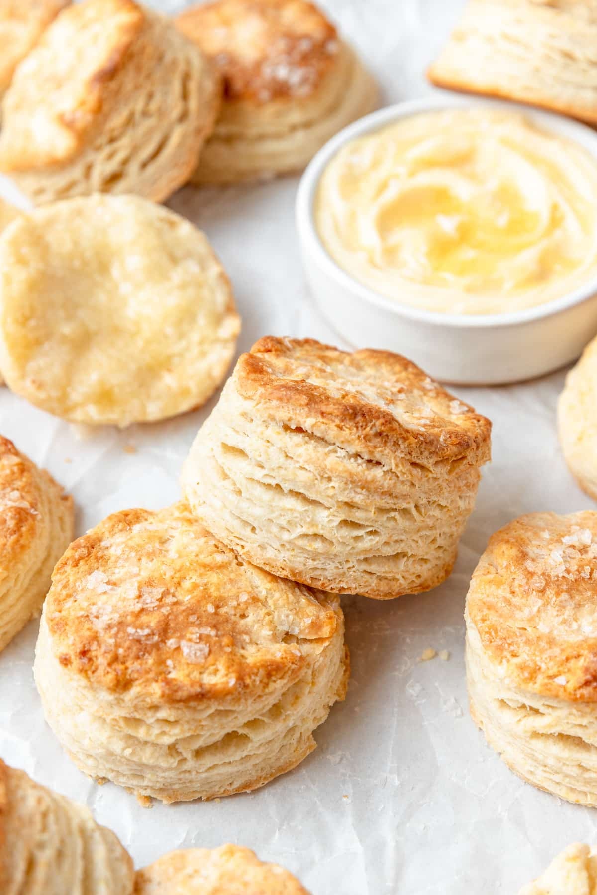 flaky buttermilk biscuits with whipped honey butter.