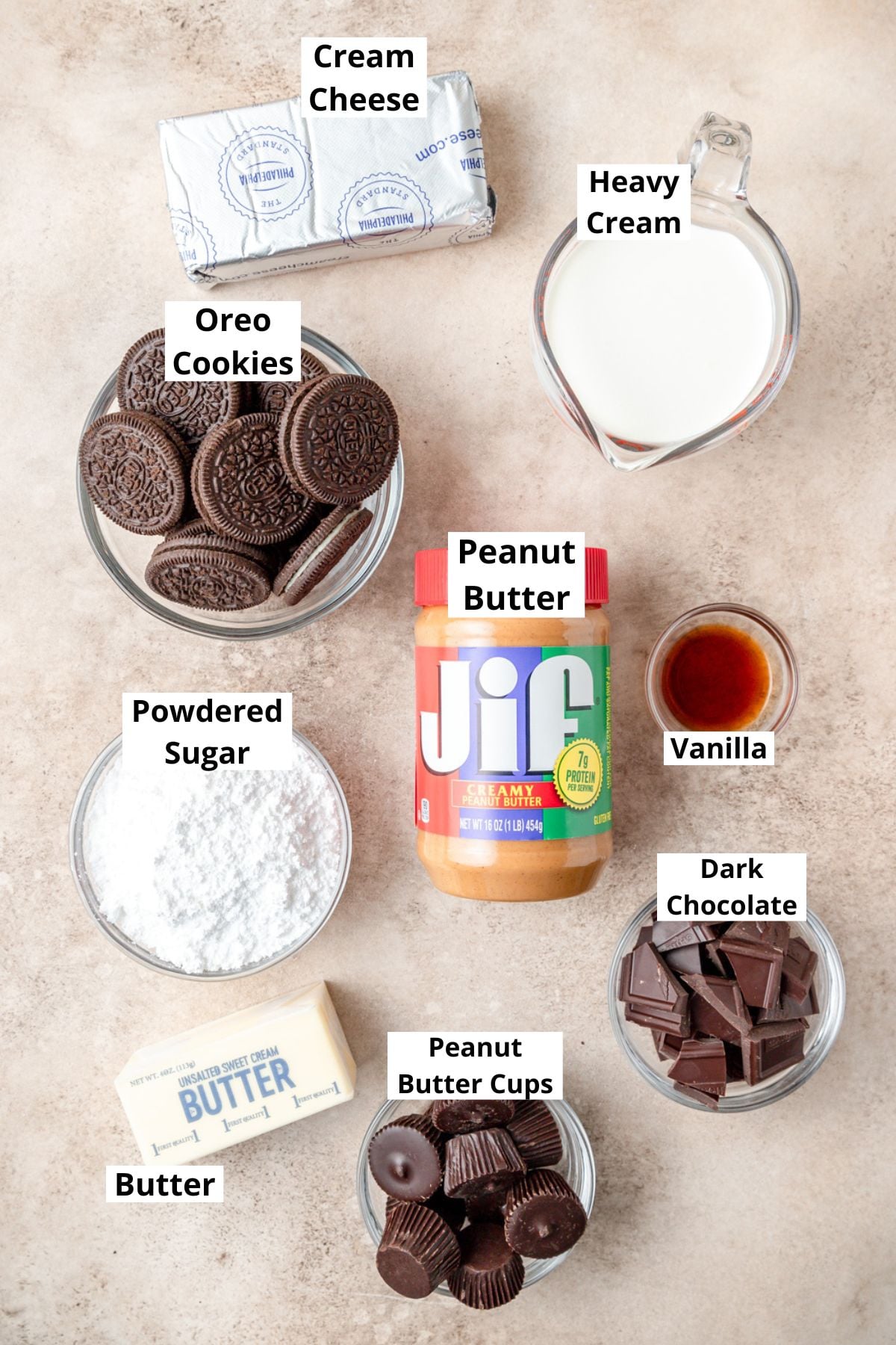 chocolate peanut butter pie ingredients.