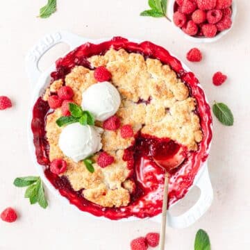 close up of southern raspberry cobbler.