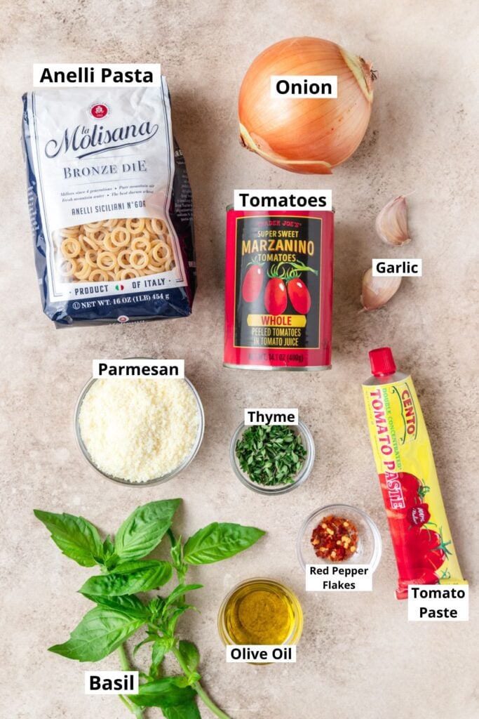 ingredients for spaghetti o's.